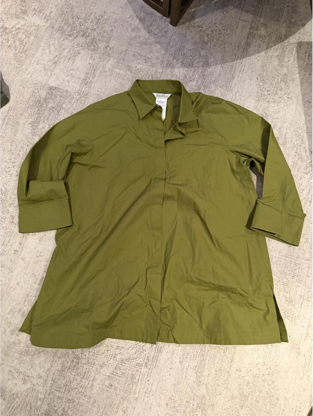NWOT MaxMara Olive Green Cotton Button Down Shirt Size 14